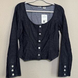 Levi’s Black Denim Corset Style Button Up Shirt Medium Long Sleeve NWT